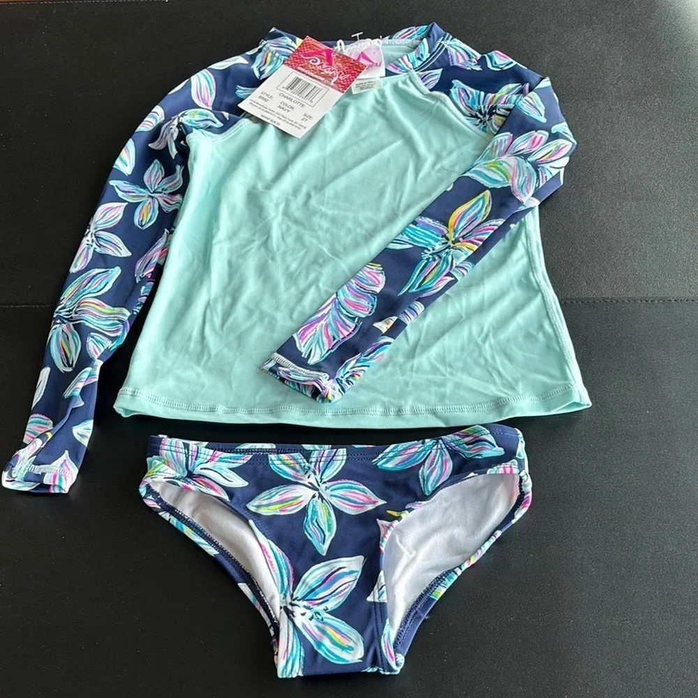 Kanu Surf UPF 50+ Charlotte 2 piece bikini,floral bottom,long sleeve rashguard